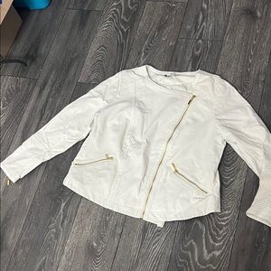 Jennifer Lopez White Leather Jacket with Gold Zippers